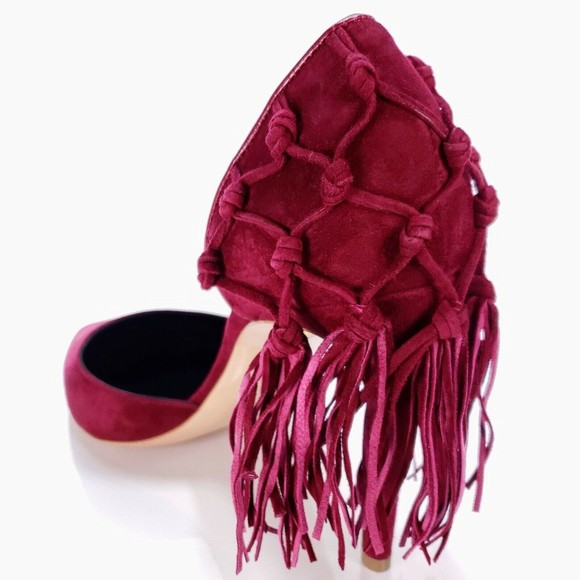 Rupert Sanderson Dewdrop Sangria Suede Heel Macrome D'Orsay Pump EU 37 / US 7 - Picture 2 of 6